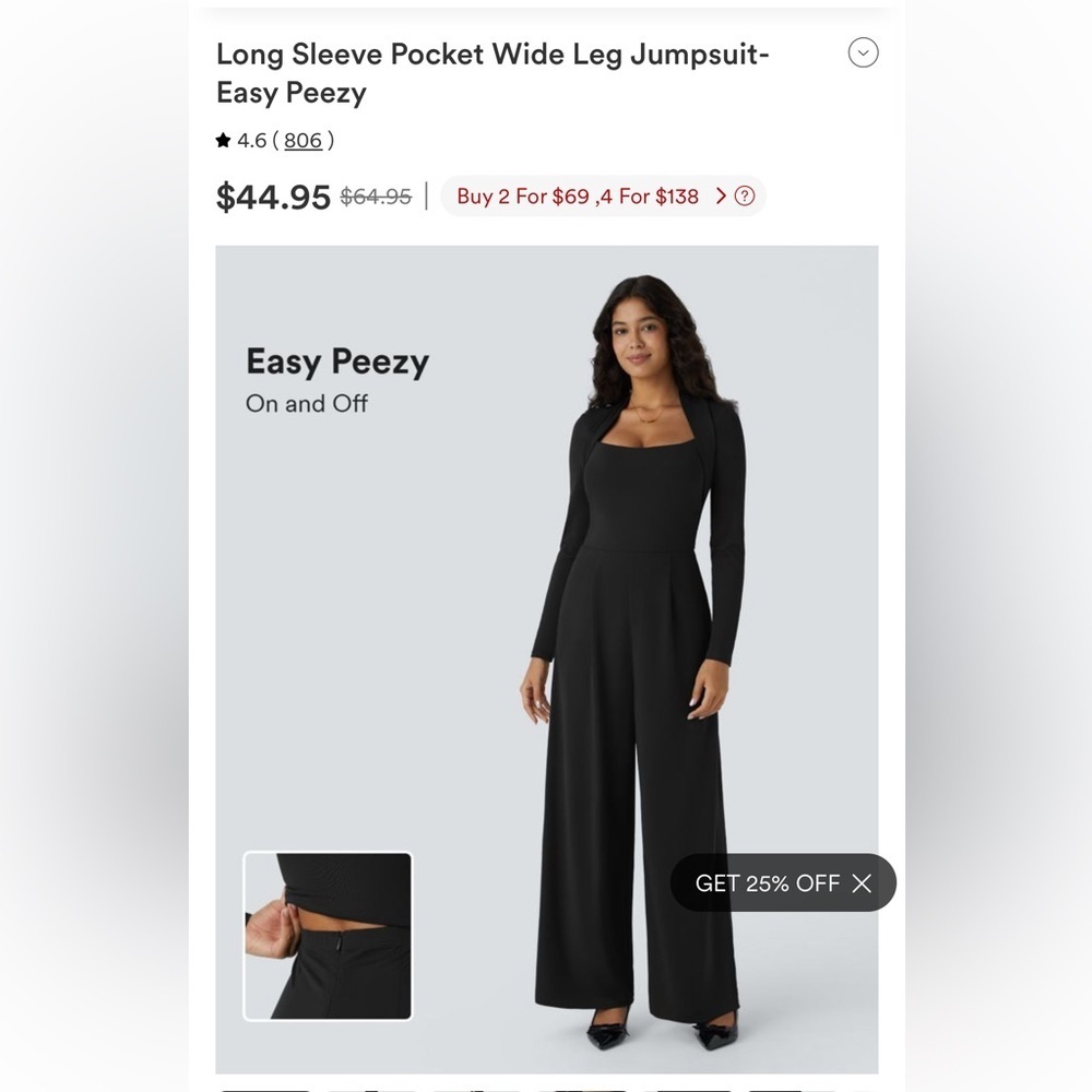 HALARA Medium NWT Black Long Sleeve Jumpsuit with Easy Peezy MSRP $64.95